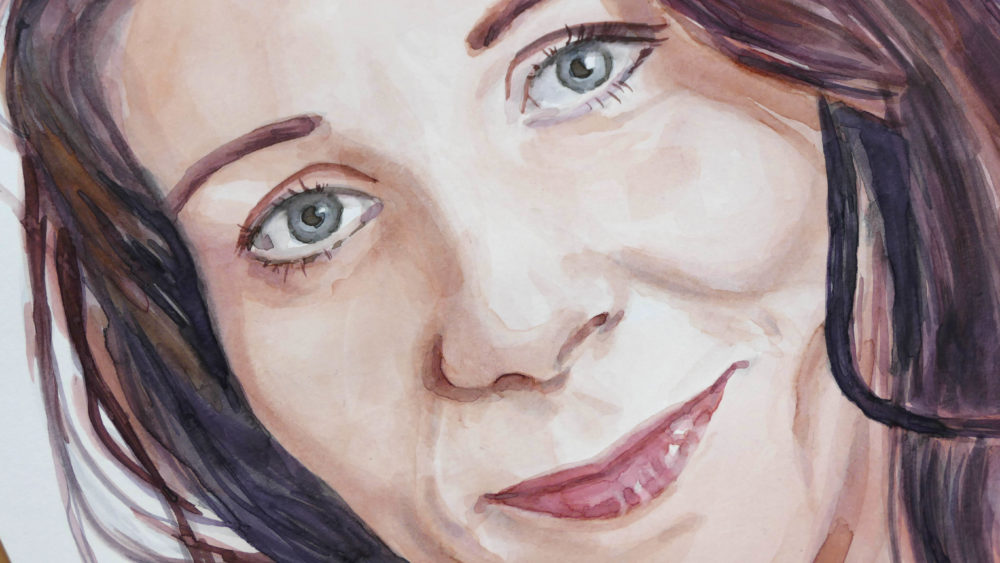 Akvarelový portrét ženy - detail